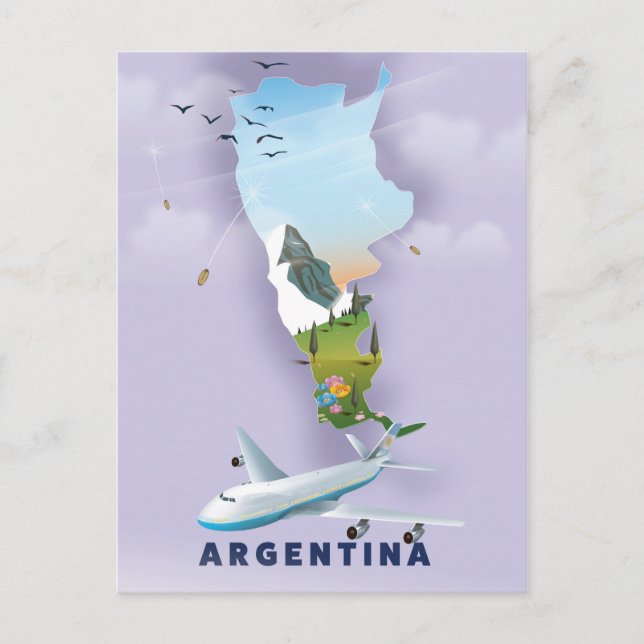 Postal Póster de viaje mapa de Argentina (Anverso)