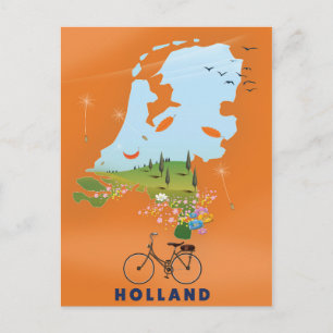 Postal Póster de viaje Mapa de Holanda