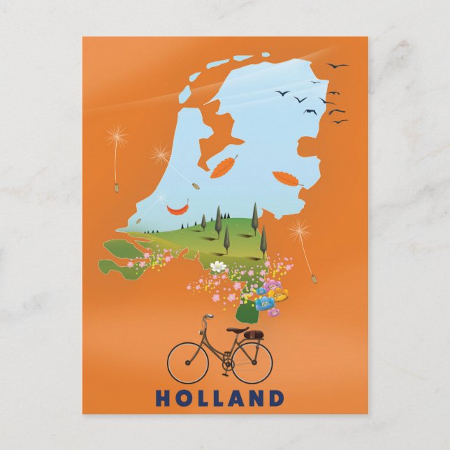 Postal Póster de viaje Mapa de Holanda (Anverso)