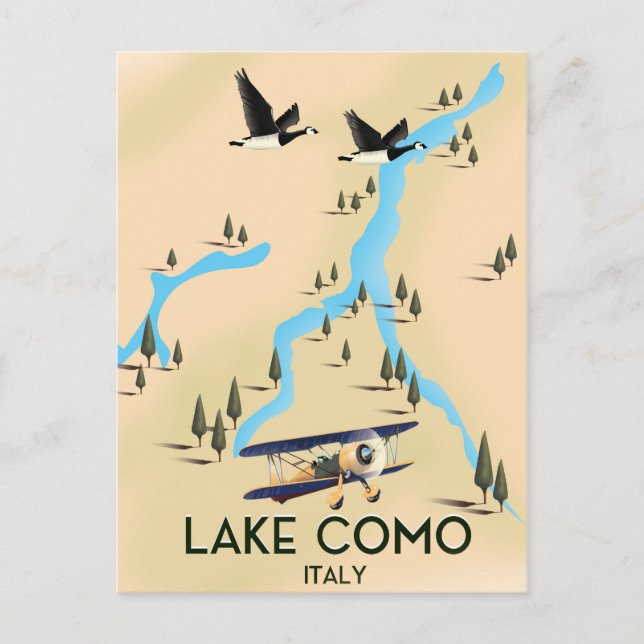 Postal Póster de viaje mapa del Lago de Como Italia (Anverso)