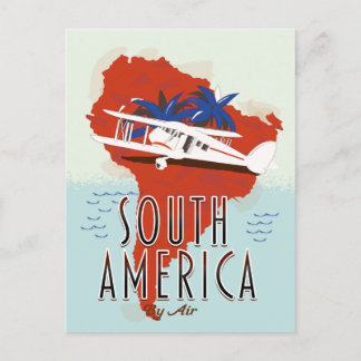 Postal Póster de viaje por Sudamérica en avión