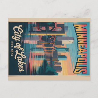 Postal Póster de viaje retro de Minneapolis Minnesota Vin