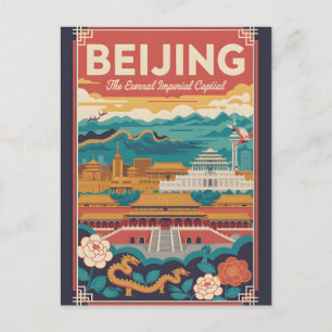 Postal Póster de viaje retro de Pekín China Arte vintage