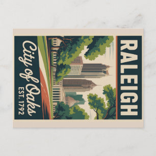 Postal Póster de viaje retro de Raleigh Carolina del Nort