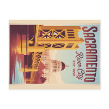 Póster de viaje retro de Sacramento California Vin