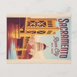 Postal Póster de viaje retro de Sacramento California Vin