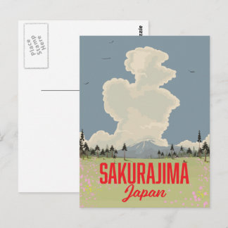 Postal Póster de viaje retro de Sakurajima Japón.