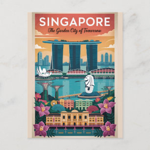 Postal Póster de viaje retro de Singapur Arte vintage