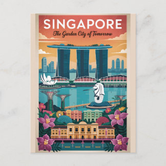 Postal Póster de viaje retro de Singapur Arte vintage