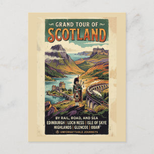 Postal Póster de viaje retro del Gran Tour de Escocia