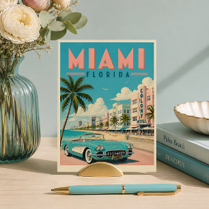 Postal Póster de viaje retro Miami Florida