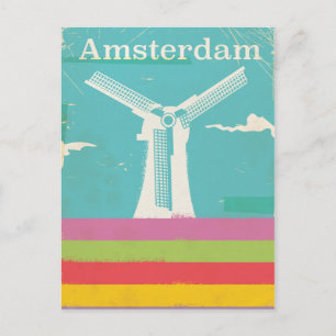 Postal Póster de viaje retro vintage de Ámsterdam