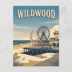 Postal Póster de viaje retro vintage de Wildwood Nueva Je