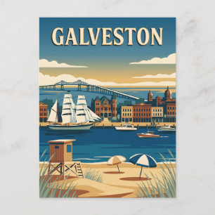 Postal Póster de viaje retro vintage del puerto de Galves