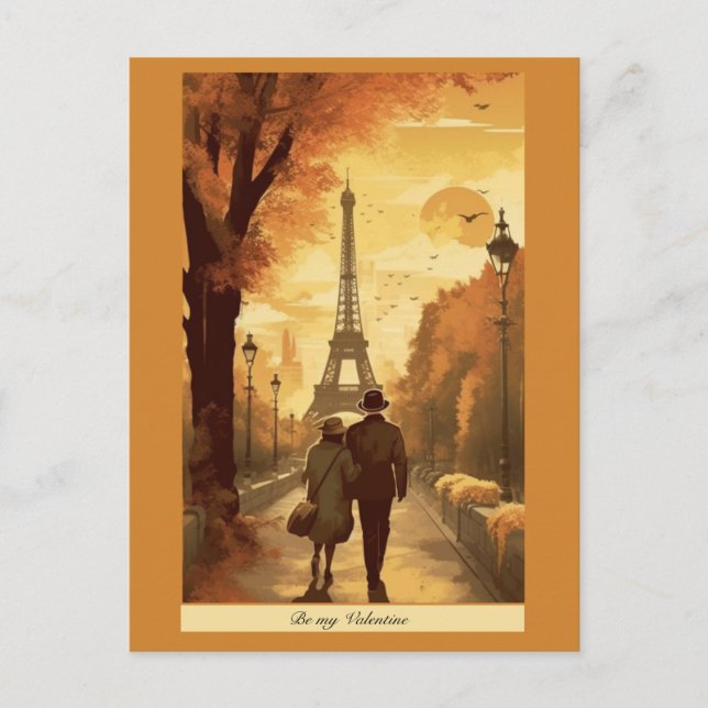 Postal Póster de viaje, Romance en París personalizable (Anverso)