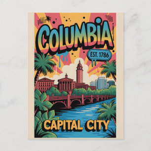 Postal Póster de viaje urbano con grafitis de Columbia SC