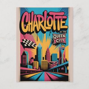 Postal Póster de viaje urbano de graffiti Charlotte NC 