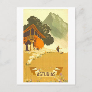 Postal Póster de viaje vintage Asturias, España