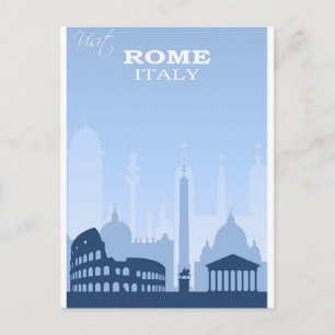 Postal Póster de viaje vintage azul Roma Italia