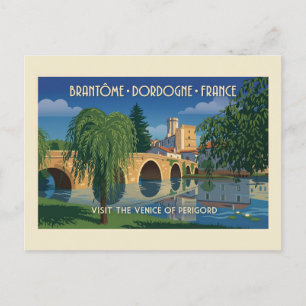 Postal Póster de viaje vintage Brantôme Dordoña Francia