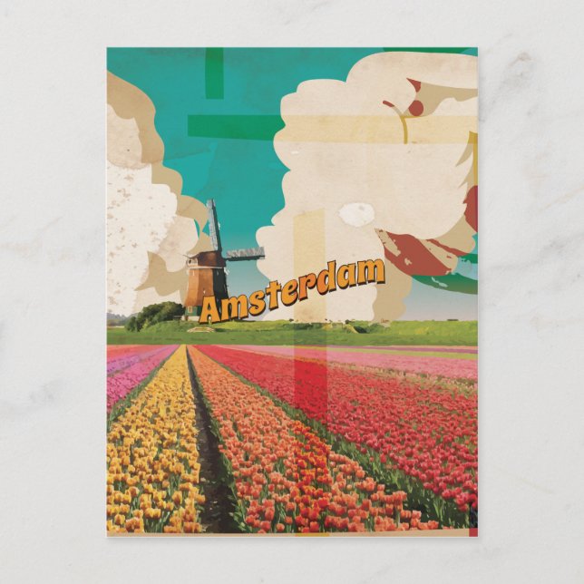 Postal Póster de viaje vintage de Amsterdam (Anverso)