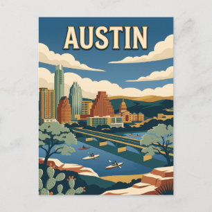 Postal Póster de viaje vintage de Austin Texas