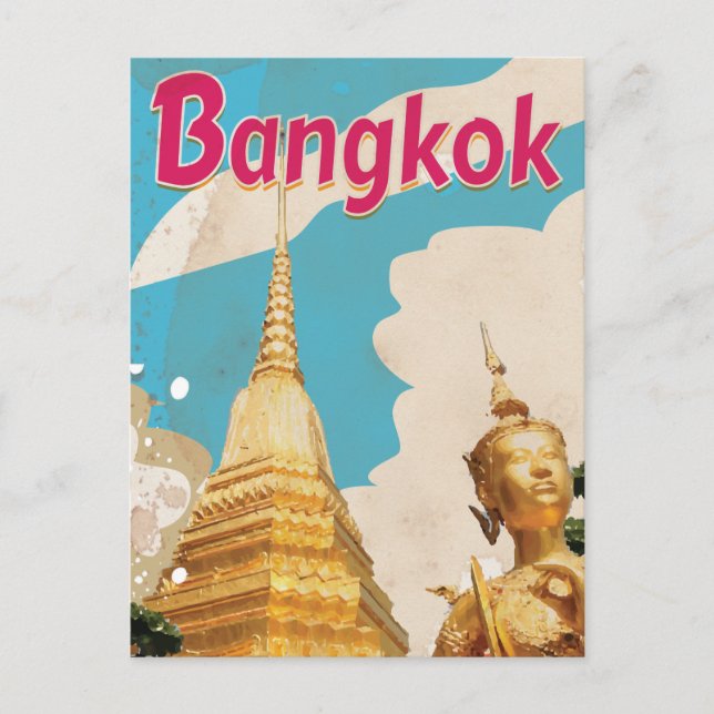 Postal Póster de viaje vintage de Bangkok (Anverso)
