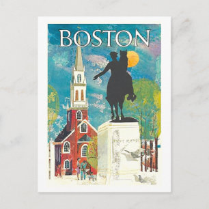 Postal Póster de viaje vintage de Boston