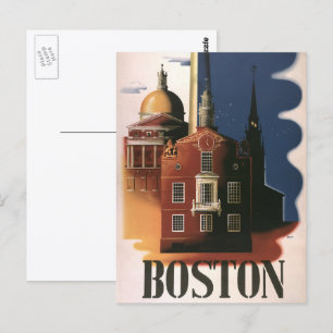 Postal Póster de viaje vintage de Boston, Massachusetts