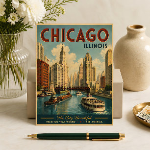 Postal Póster de viaje vintage de Chicago Illinois Tarjet