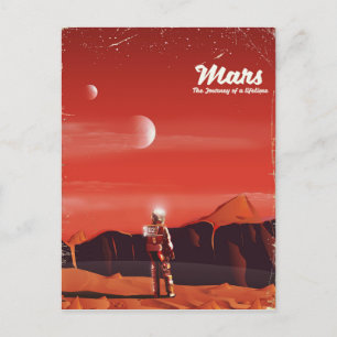 Postal Póster de viaje vintage de ciencia ficción de Mart