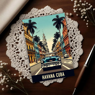 Postal Póster de viaje vintage de Cuba con autos clásicos