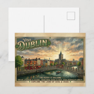 Postal Póster de viaje vintage de Dublín