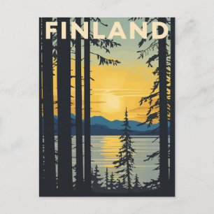 Postal Póster de viaje vintage de Finlandia Atardecer Lag