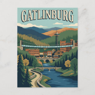 Postal Póster de viaje vintage de Gatlinburg Tennessee Sm