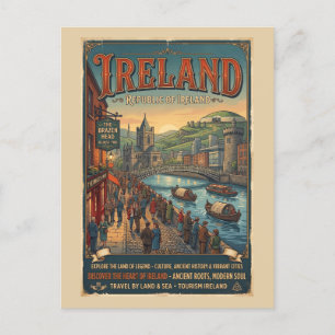 Postal Póster de viaje vintage de Irlanda
