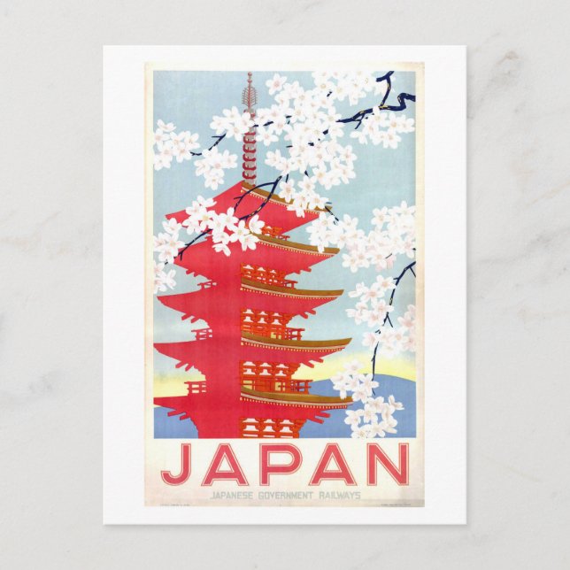 Postal Póster de viaje vintage de Japón (Anverso)