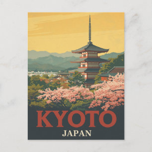 Postal Póster de viaje vintage de Kyoto Japón Pagoda