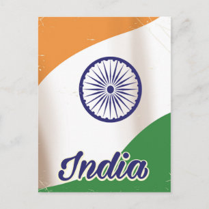 Postal Poster de viaje vintage de la bandera de la India.