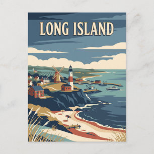 Postal Póster de viaje vintage de la costa de Long Island