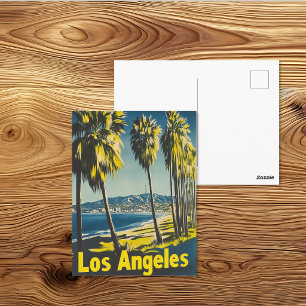 Postal Póster de viaje vintage de la playa de Los Ángeles