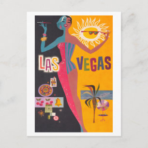 Postal Póster de viaje vintage de Las Vegas