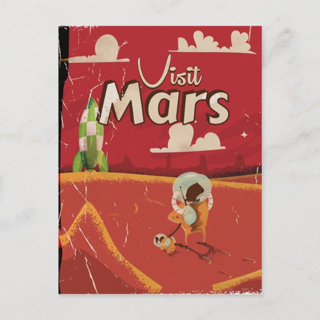 Postal Póster de viaje vintage de Marte (Anverso)