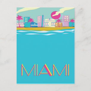 Postal Póster de viaje vintage de Miami de los años 80