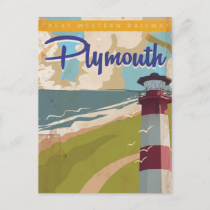 Postal Póster de viaje vintage de Plymouth