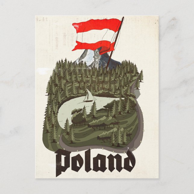 Postal Póster de viaje vintage de Polonia (Anverso)