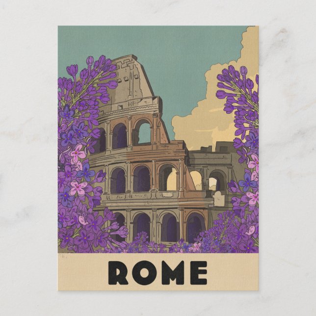 Postal Póster de viaje vintage de Roma (Anverso)
