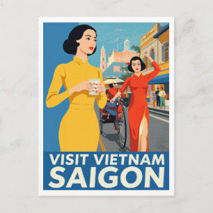 Postal Póster de viaje vintage de Saigón Visita Vietnam
