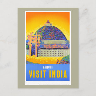 Postal Póster de viaje vintage de Sanchi Visita India