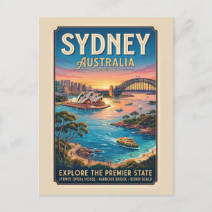 Postal Póster de viaje vintage de Sídney Australia